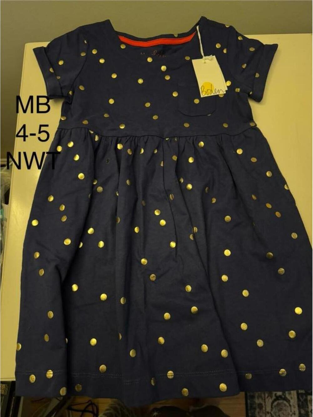 Mini Boden 4-5y Navy Dot Dress NWT